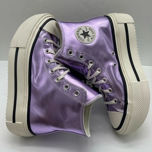 Converse CTAS Lift Double Stack Hi Metallic Lilac Lavender Platform High Top - Picture 9 of 16